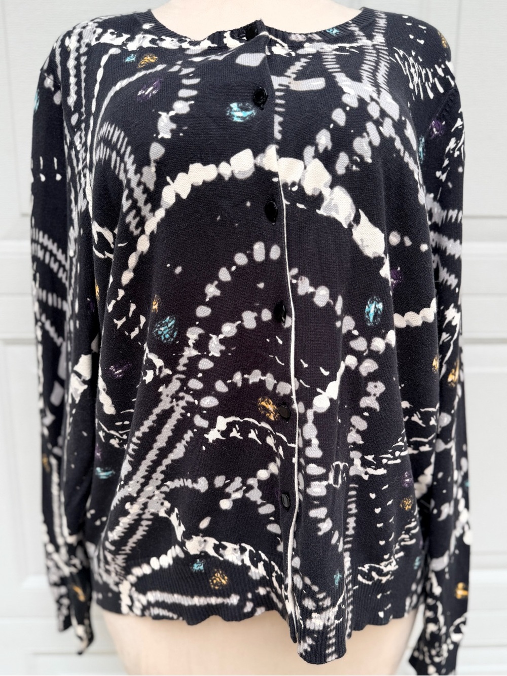 Relativity 3X Abstract Art To Wear Black White Cardigan Sweater Avant Garde